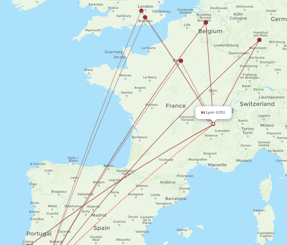 FAO-LYS flight routes