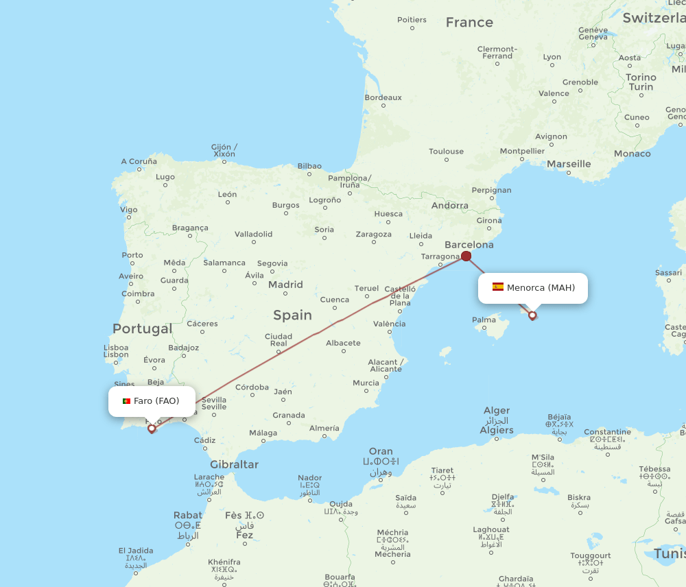 FAO-MAH flight routes