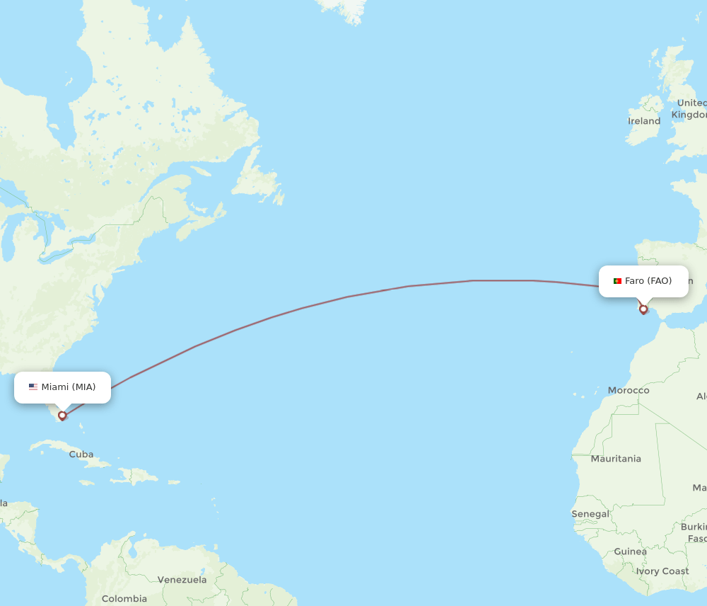 FAO-MIA flight routes