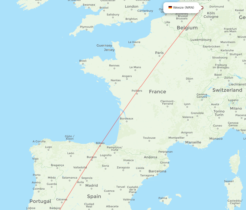 Faro - Dusseldorf route map and flight paths