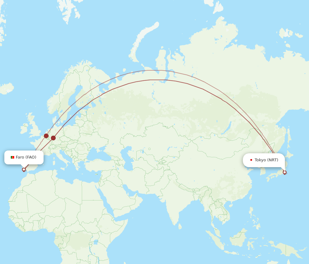 FAO-NRT flight routes