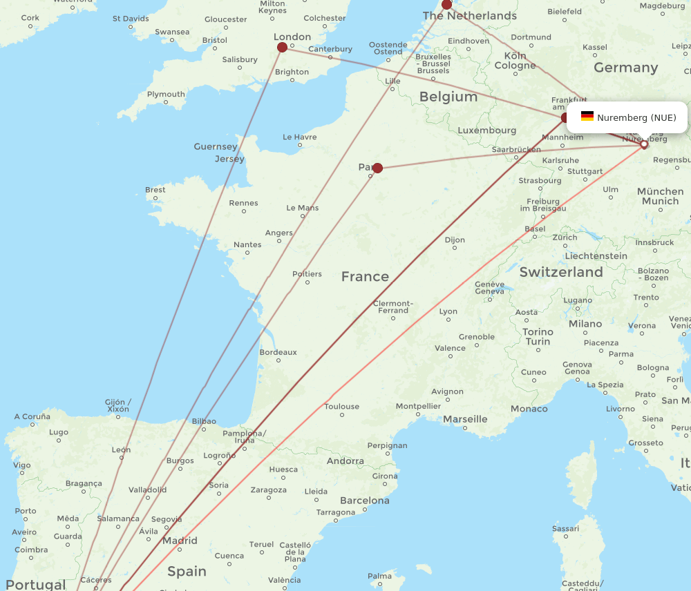 FAO-NUE flight routes