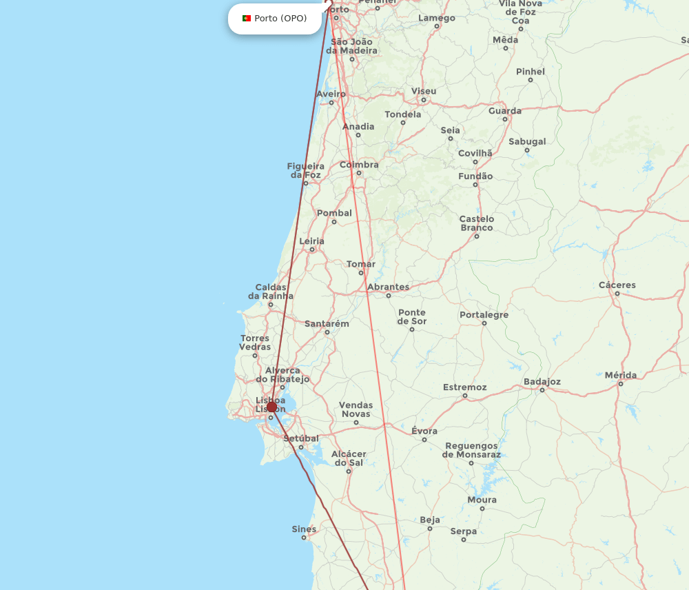 FAO-OPO flight routes