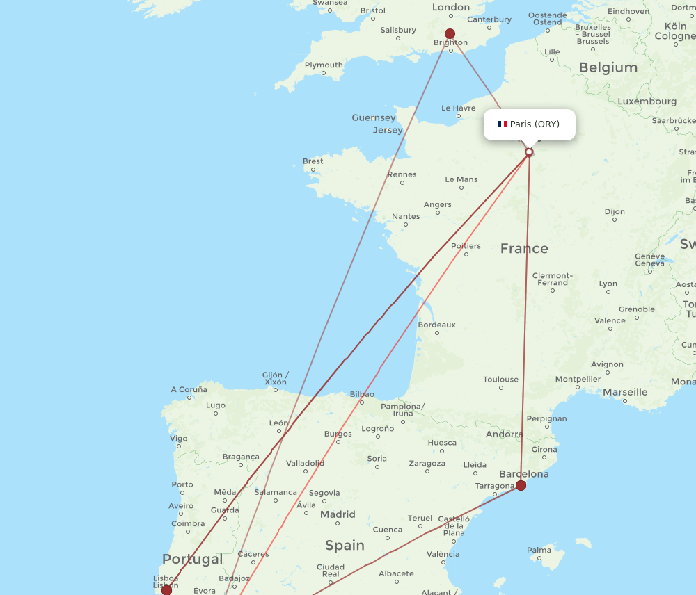 FAO to ORY flights and routes map