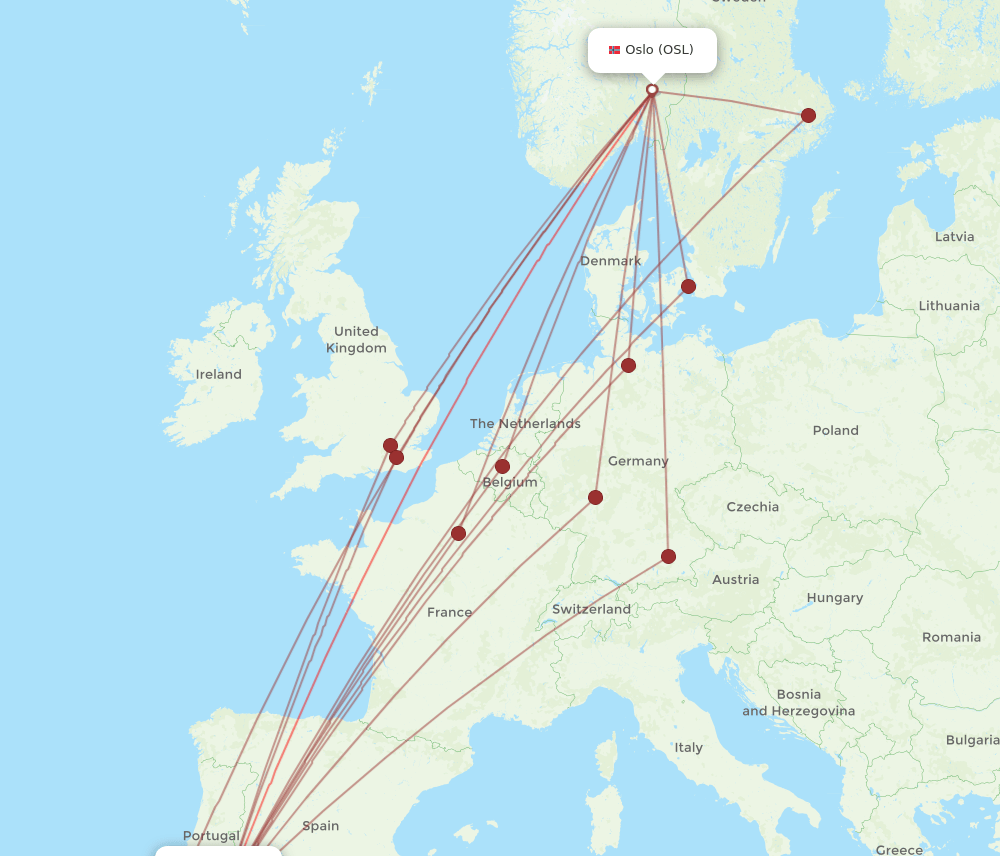 FAO to OSL flights and routes map