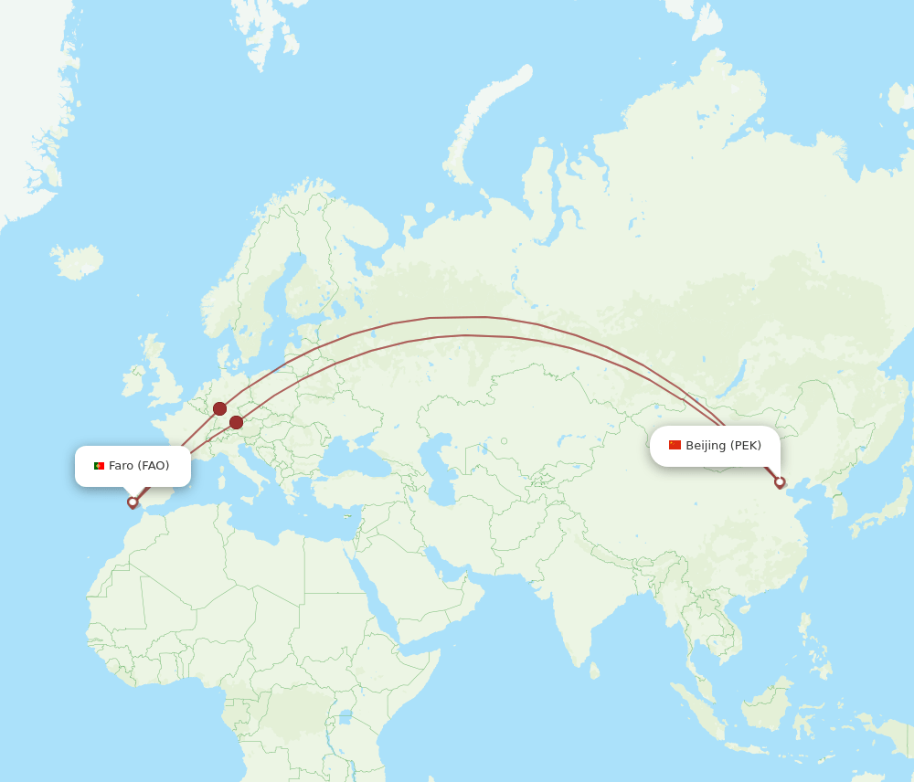 FAO-PEK flight routes