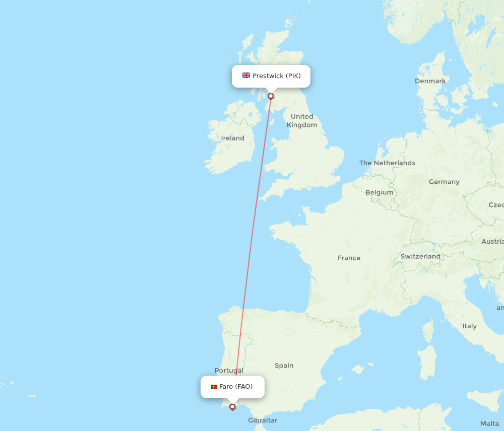 Glasgow - Faro route map and flight paths