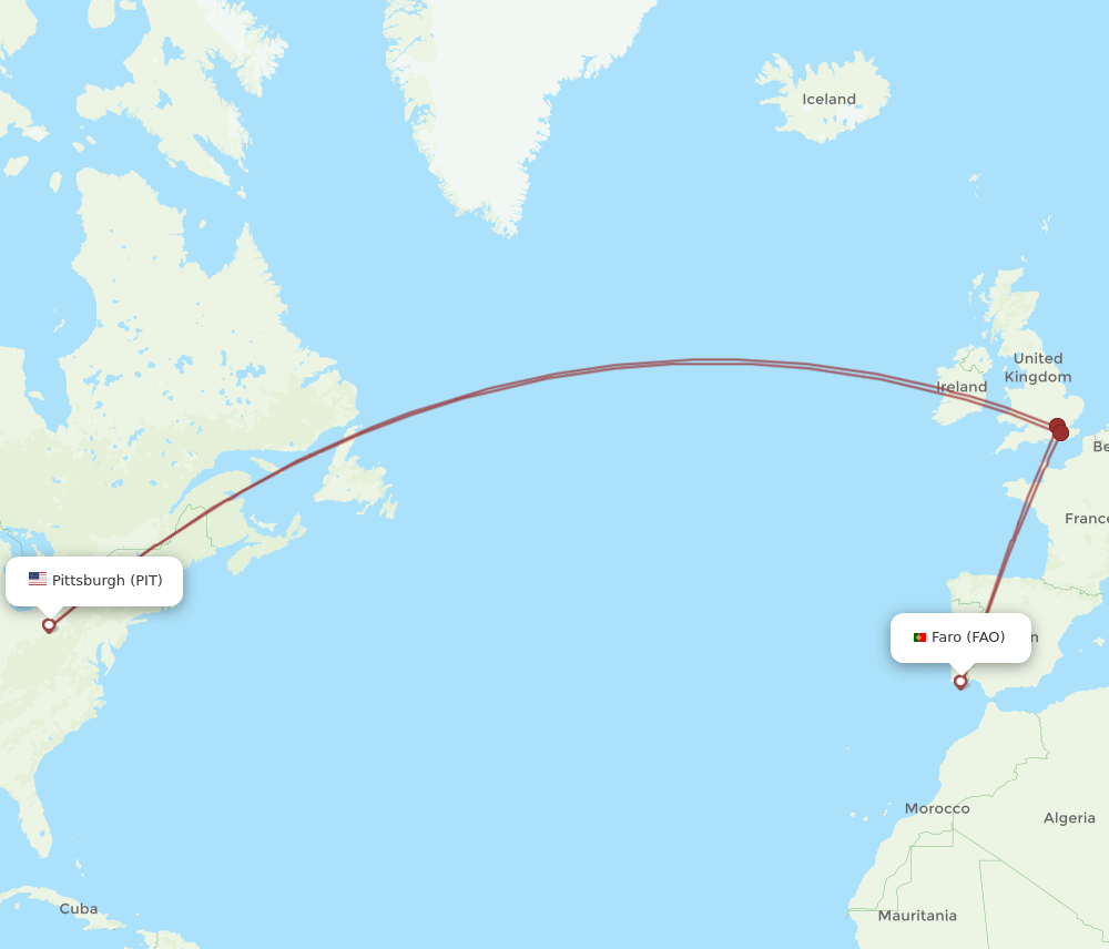 FAO-PIT flight routes