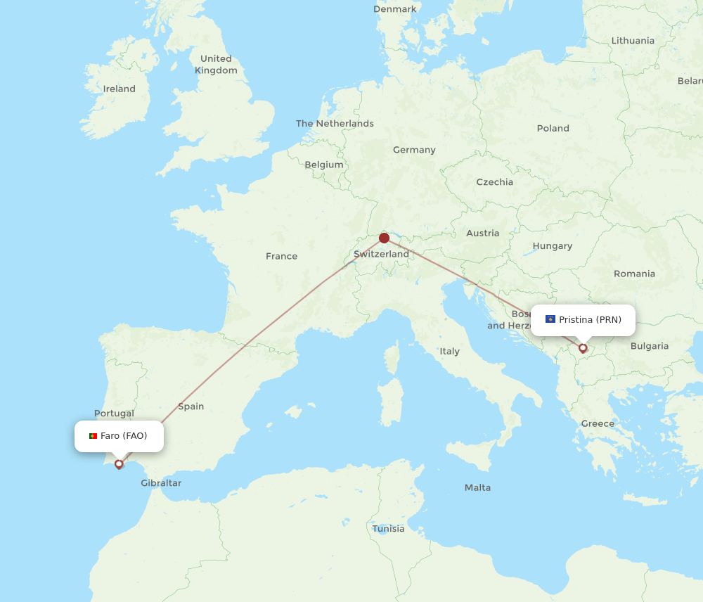 FAO to PRN flights and routes map