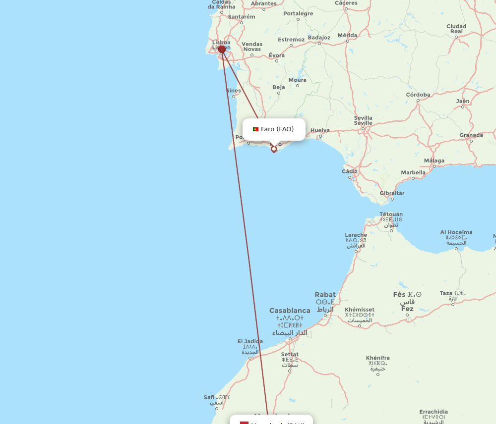 FAO-RAK flight routes
