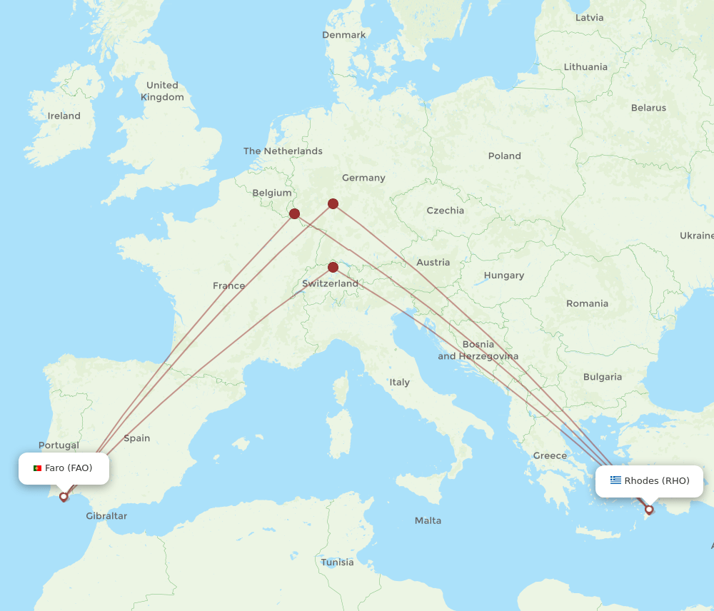 FAO-RHO flight routes