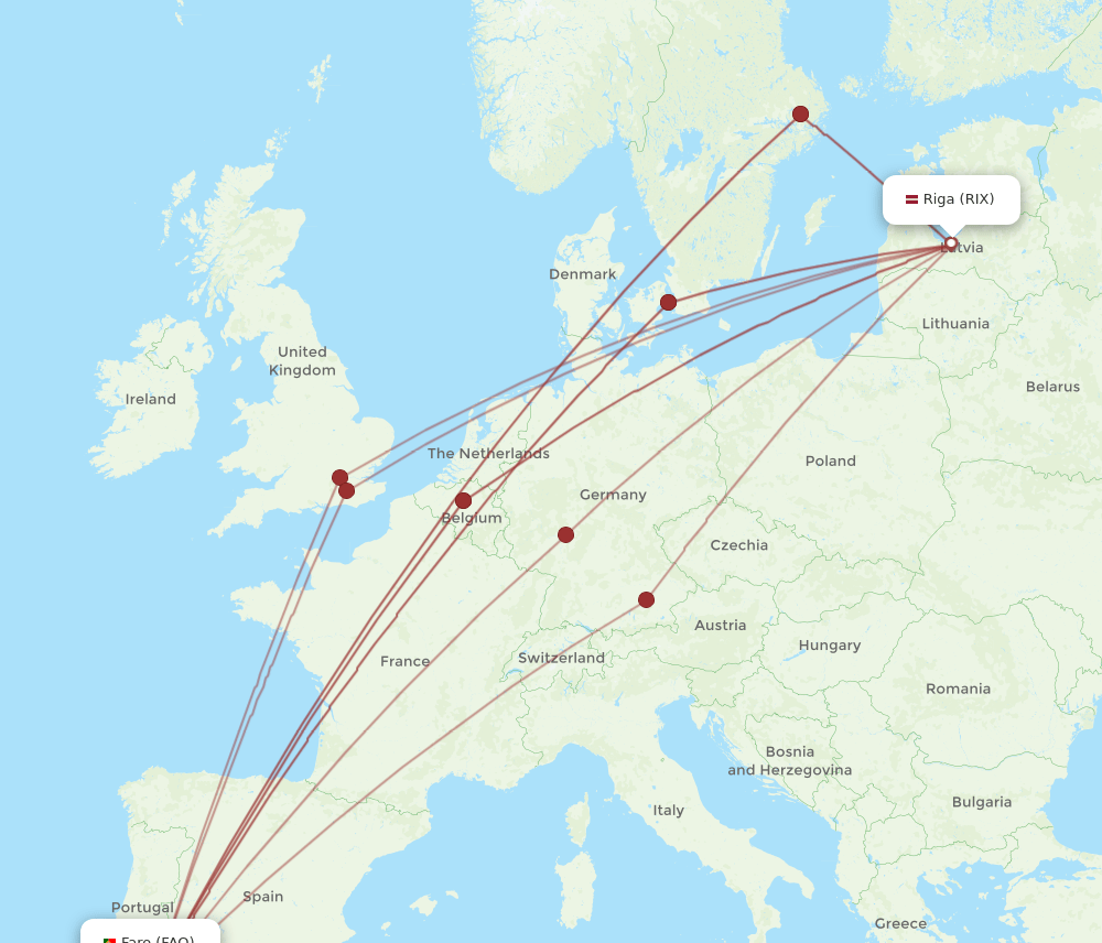 FAO-RIX flight routes