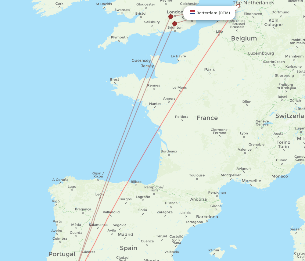 FAO to RTM flights and routes map