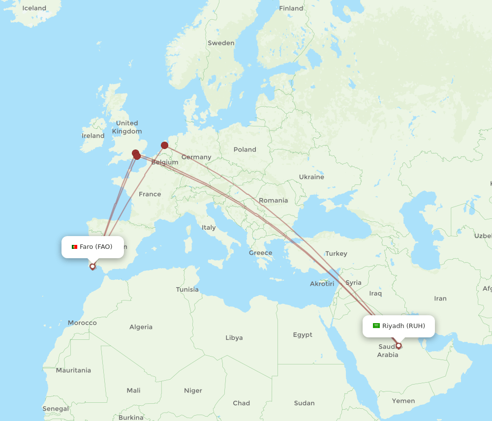 FAO to RUH flights and routes map