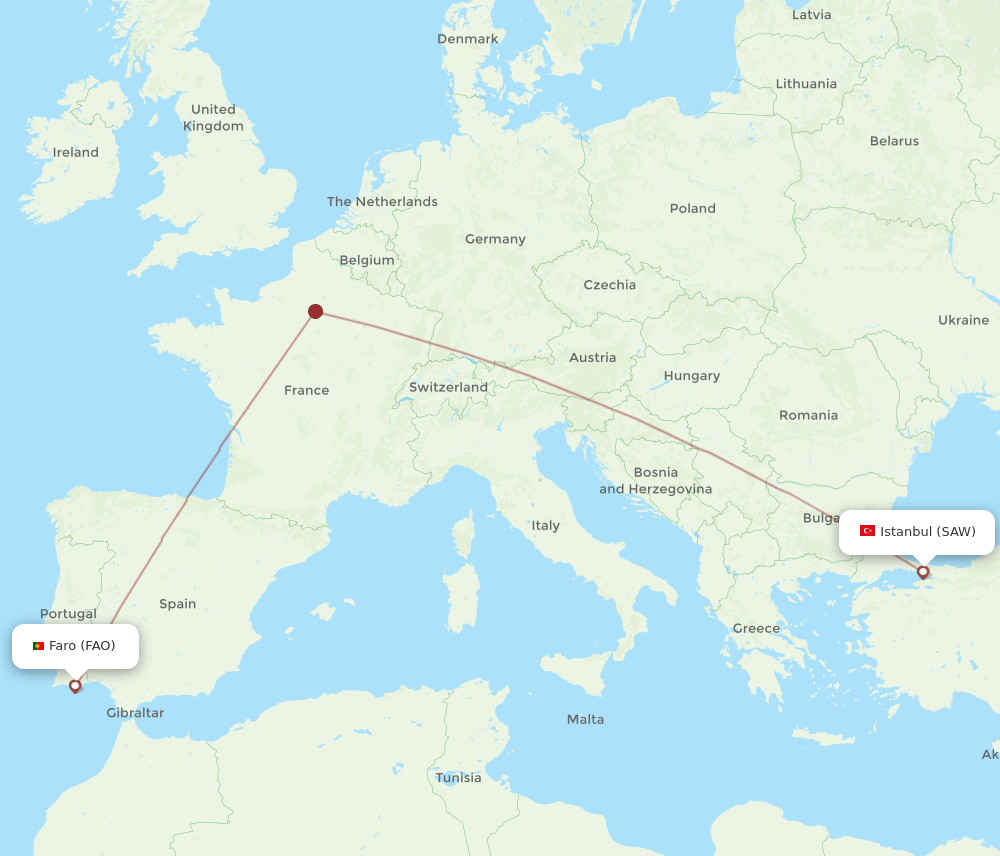 Faro - Istanbul route map and flight paths
