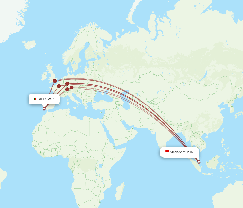 FAO-SIN flight routes