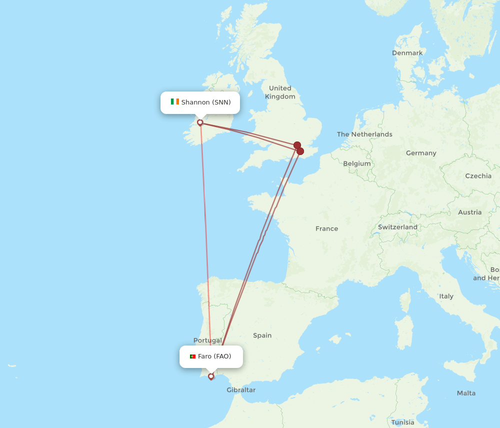 FAO to SNN flights and routes map