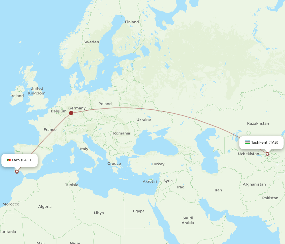 FAO-TAS flight routes