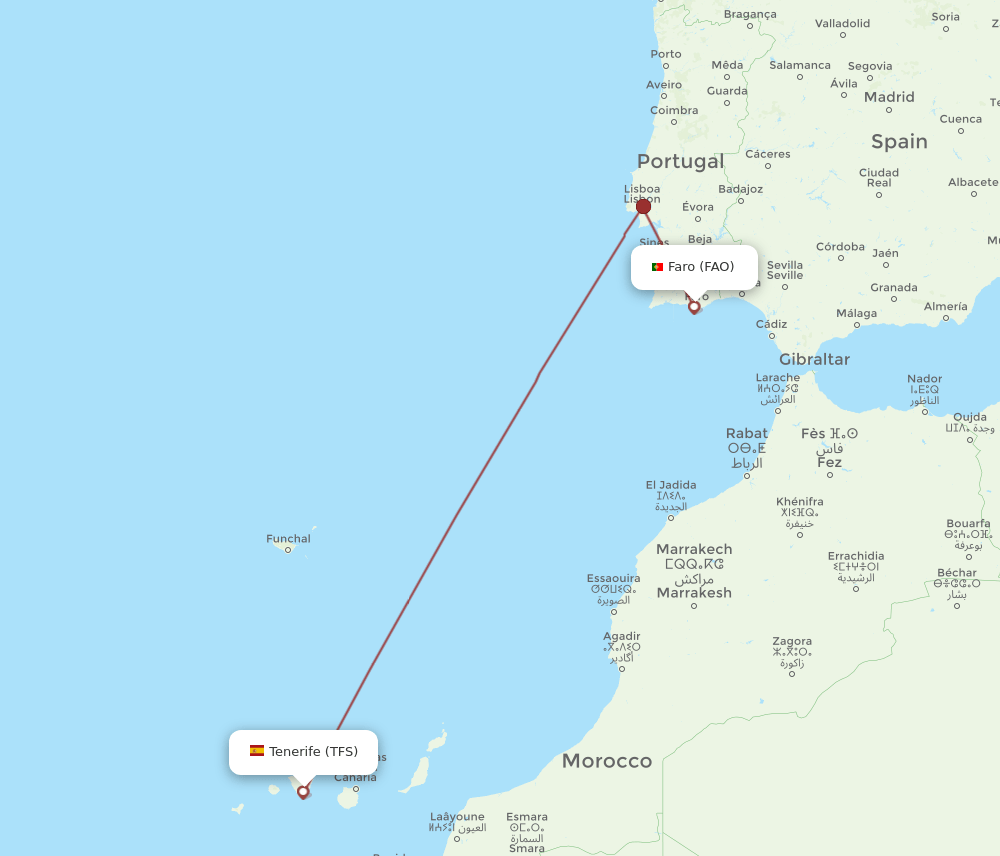 FAO to TFS flights and routes map