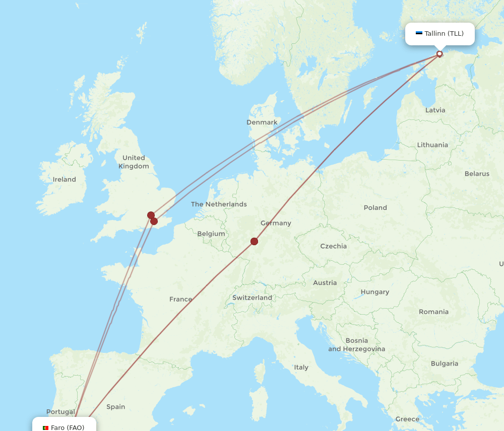 FAO-TLL flight routes