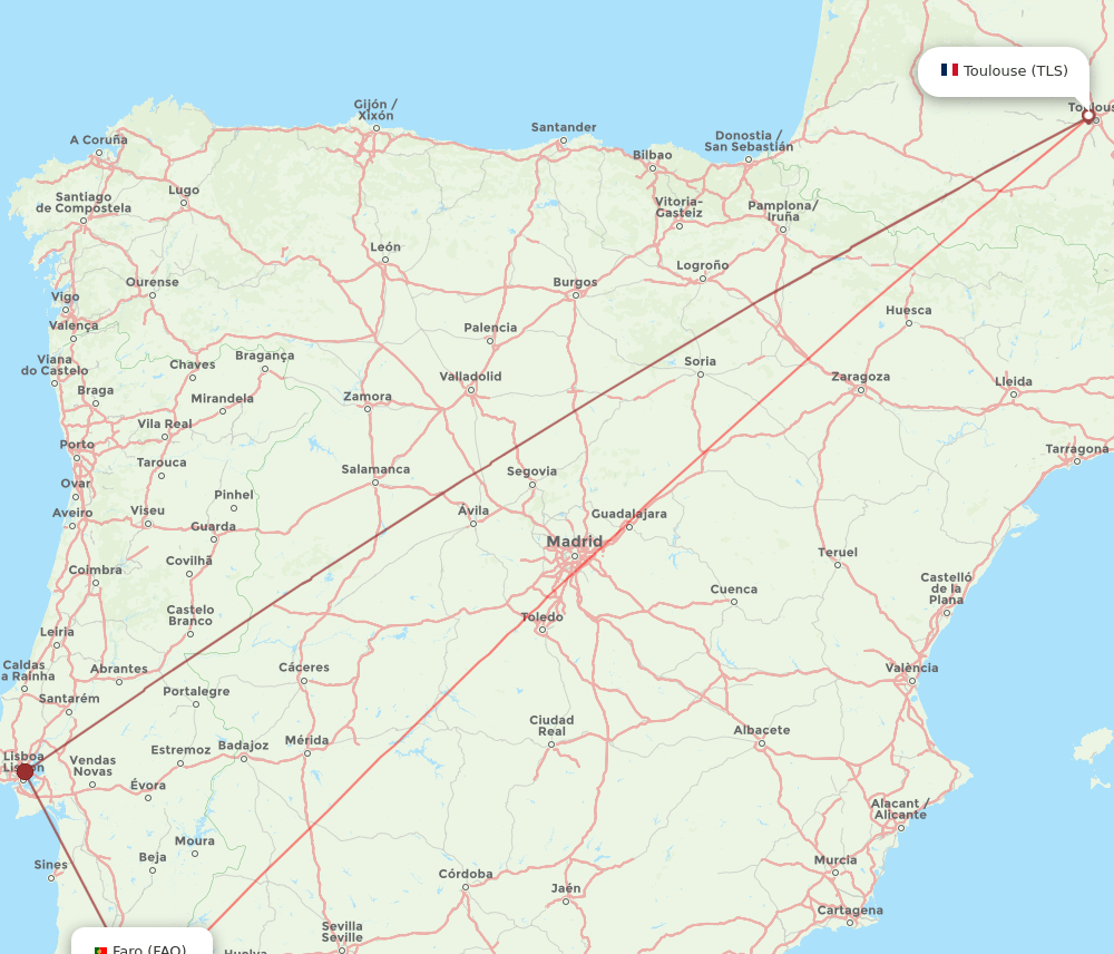 FAO to TLS flights and routes map