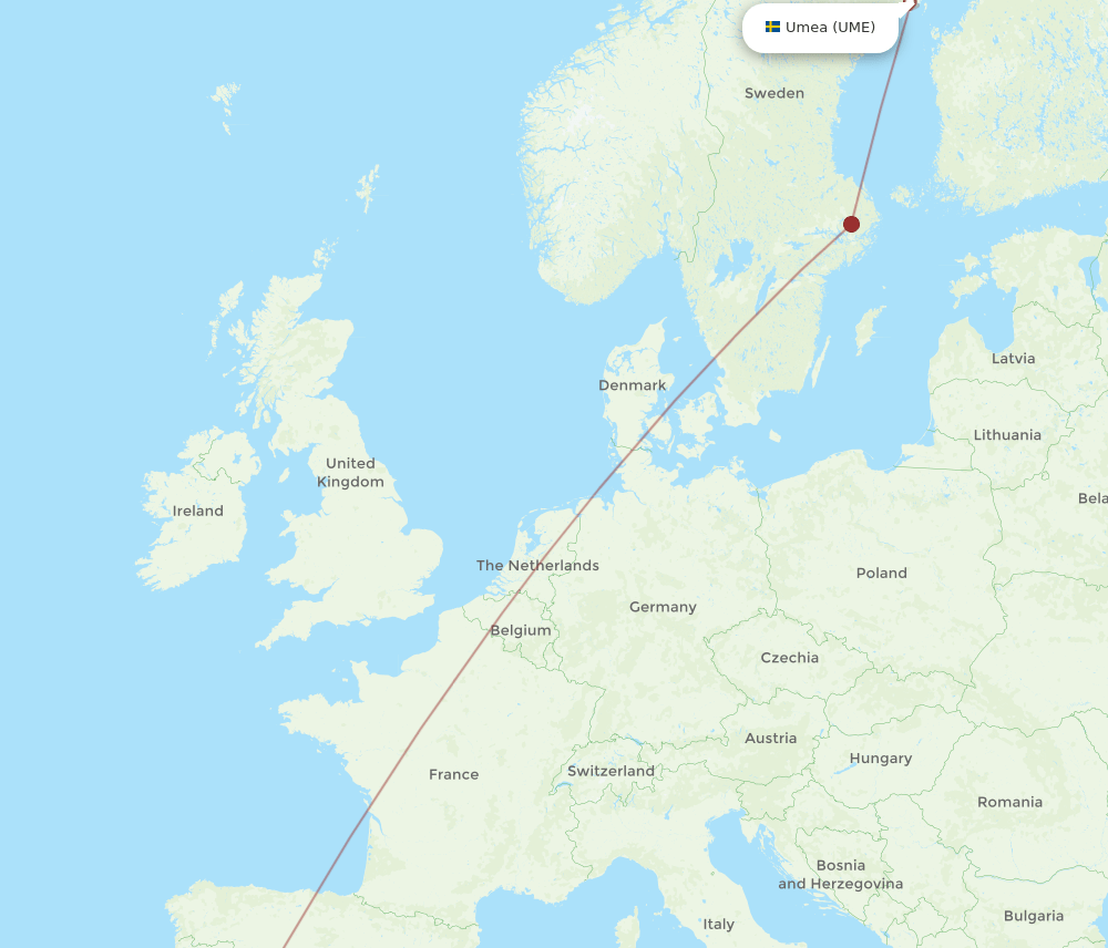 FAO to UME flights and routes map