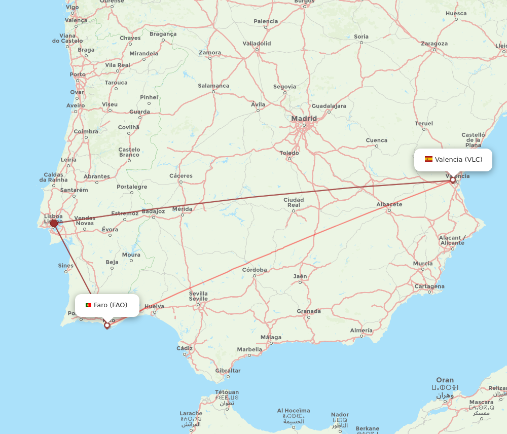 FAO to VLC flights and routes map
