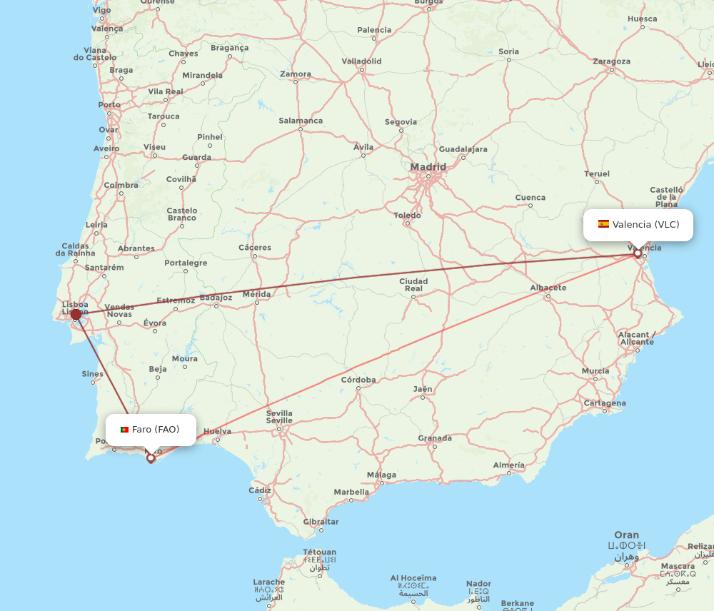 FAO-VLC flight routes