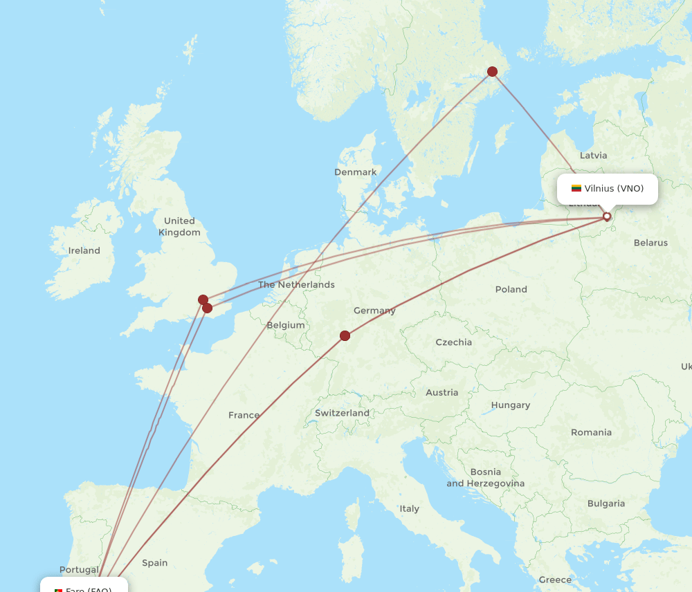 FAO-VNO flight routes