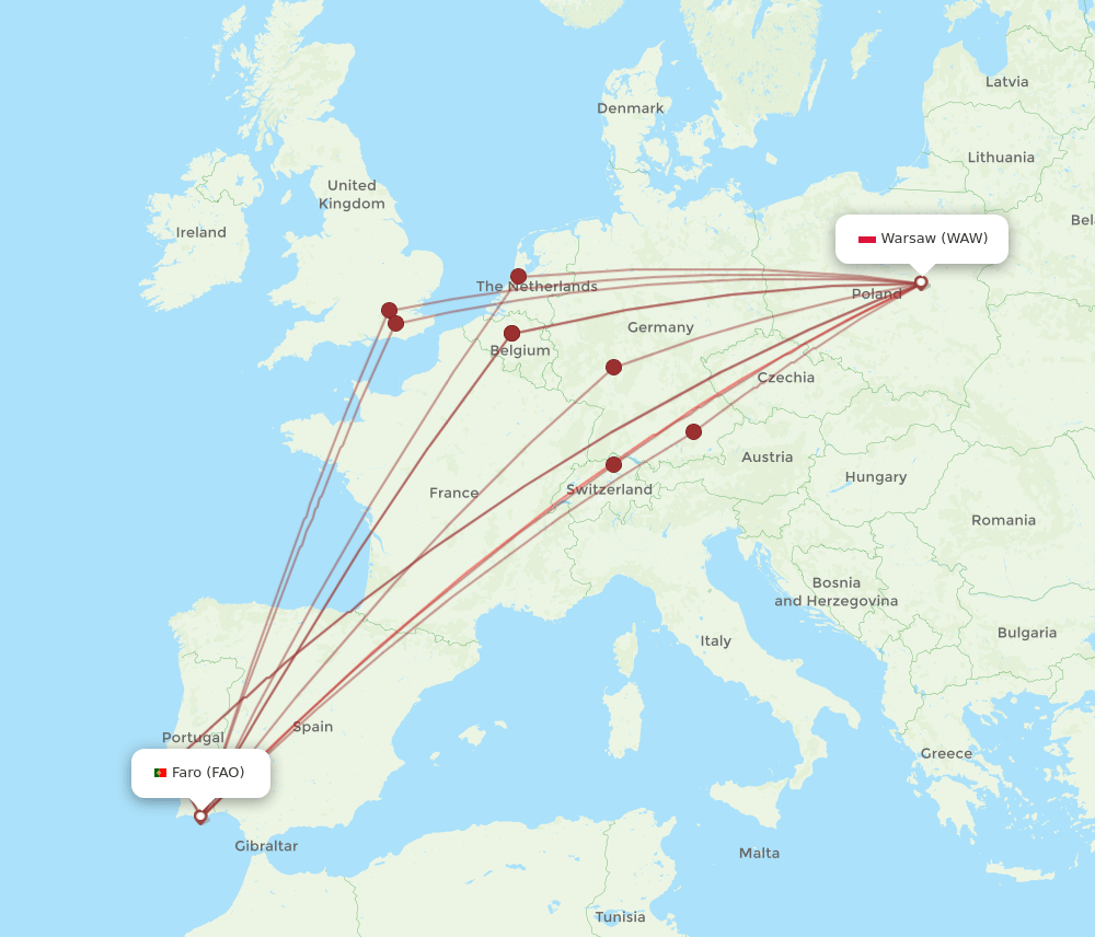 FAO to WAW flights and routes map