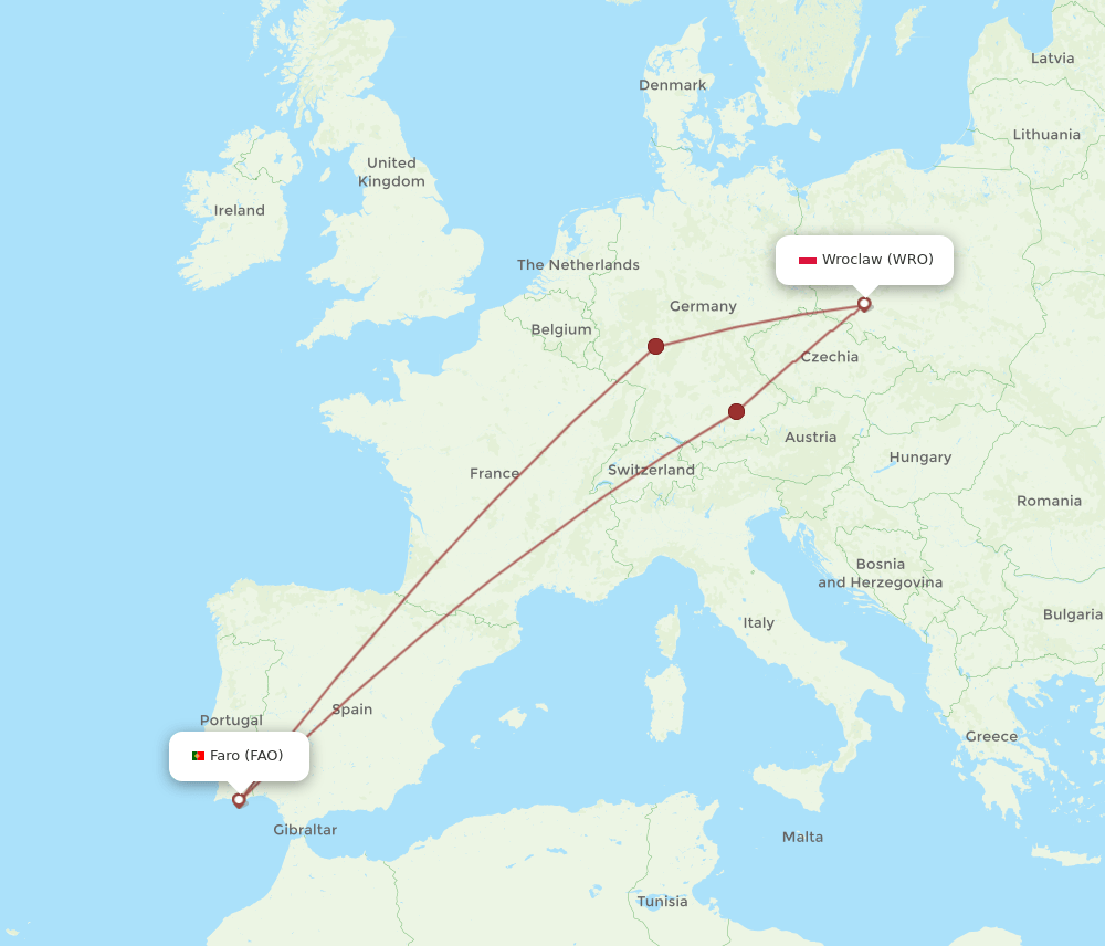 FAO-WRO flight routes