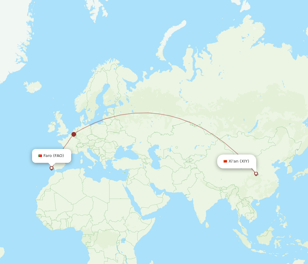 Faro - Xian route map and flight paths