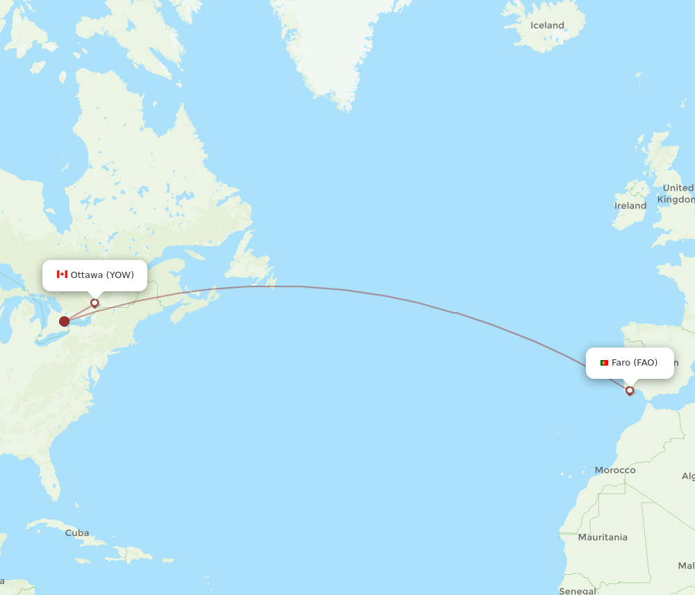 FAO-YOW flight routes