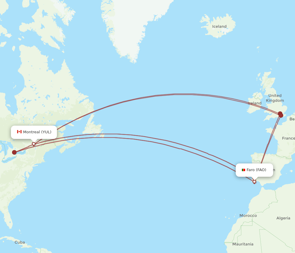 FAO-YUL flight routes