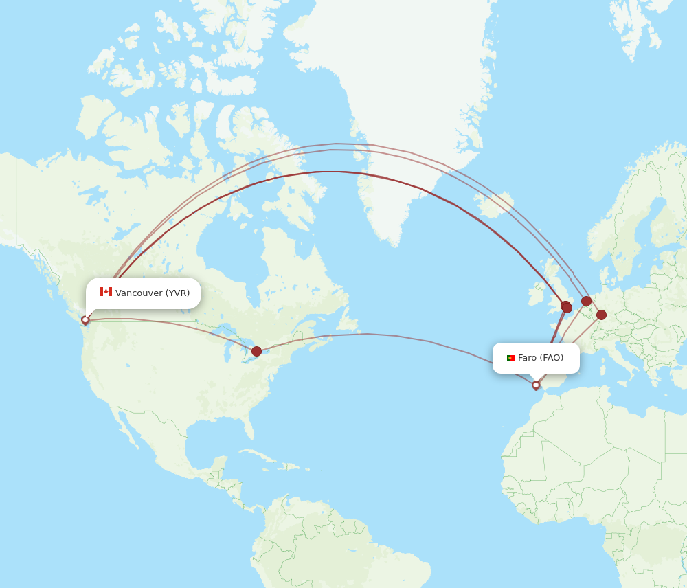 YVR to FAO flights and routes map
