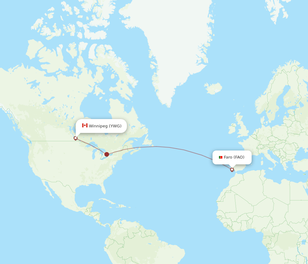 YWG to FAO flights and routes map