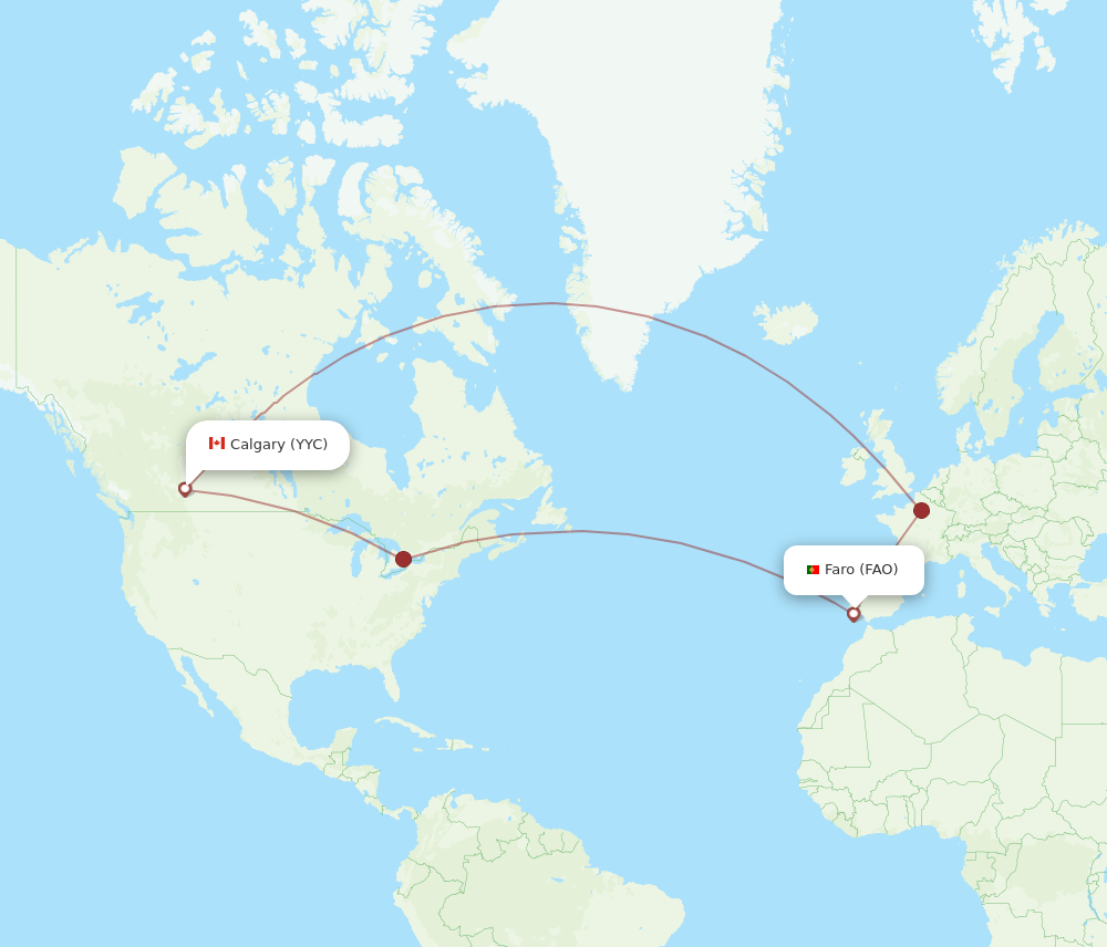 YYC to FAO flights and routes map
