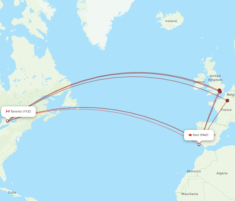 FAO to YYZ flights and routes map