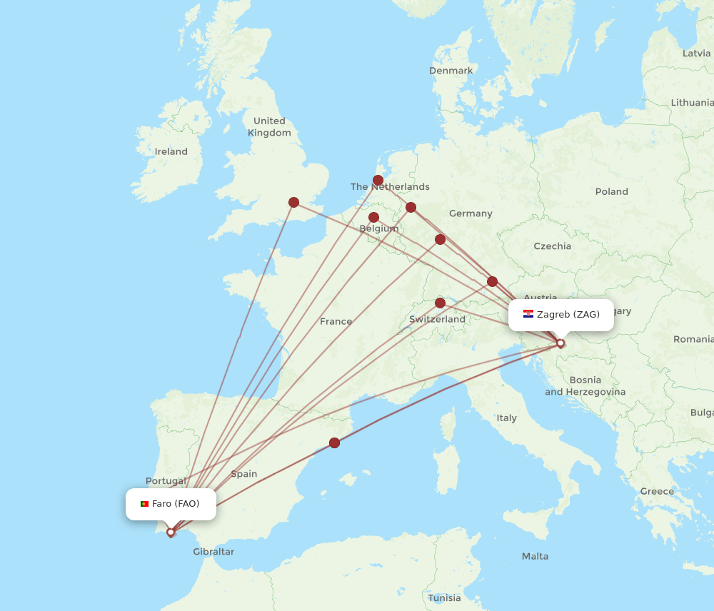 FAO-ZAG flight routes