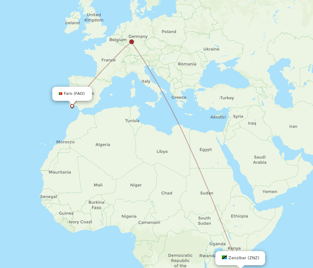 FAO to ZNZ flights and routes map