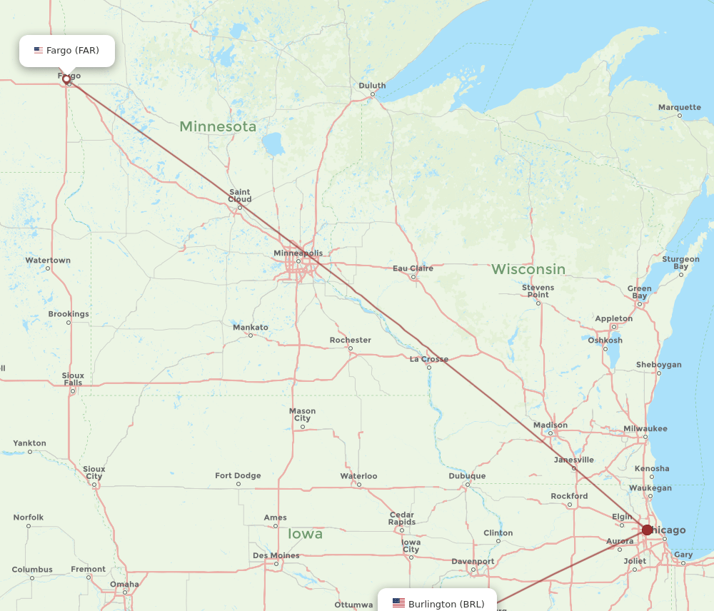 FAR to BRL flights and routes map