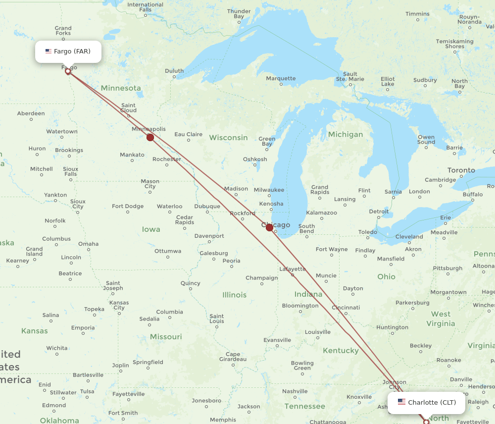 FAR to CLT flights and routes map