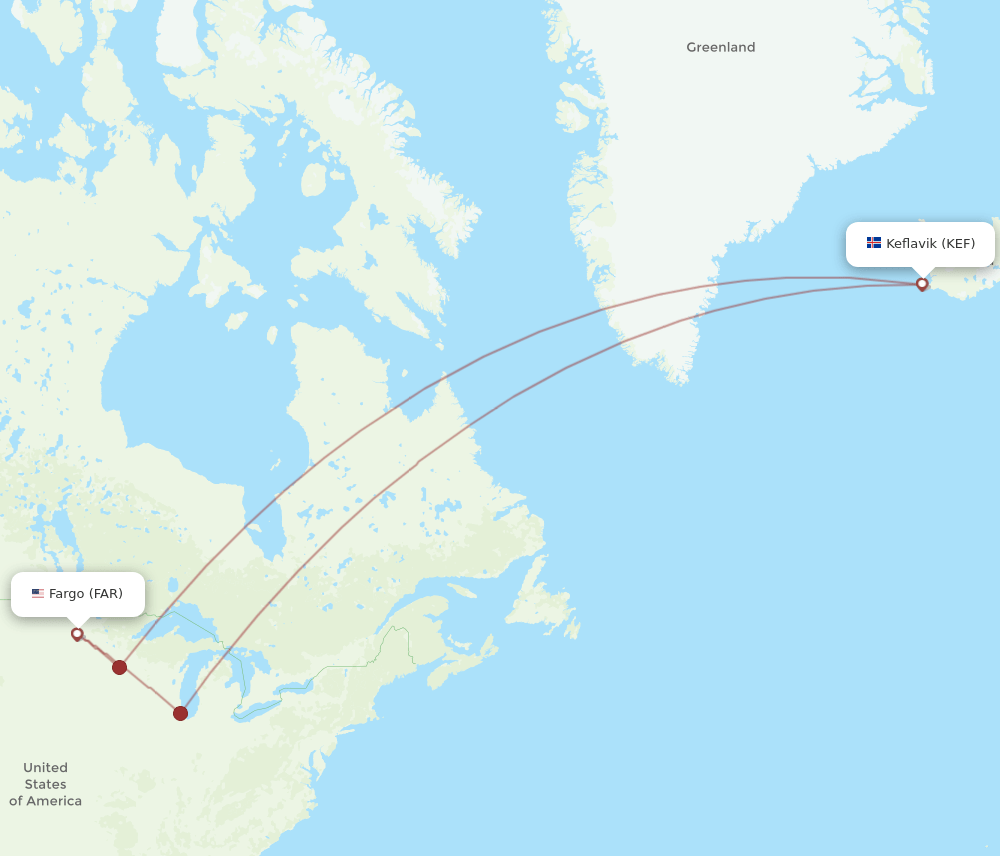 FAR to KEF flights and routes map