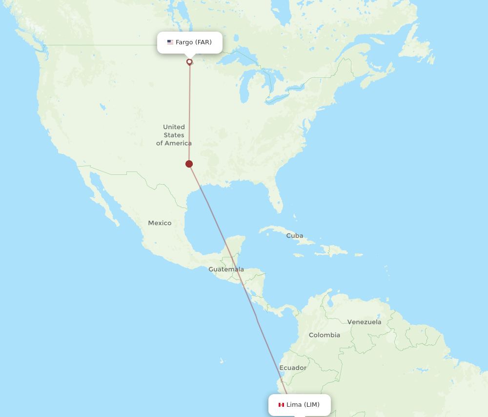 Fargo - Lima route map and flight paths