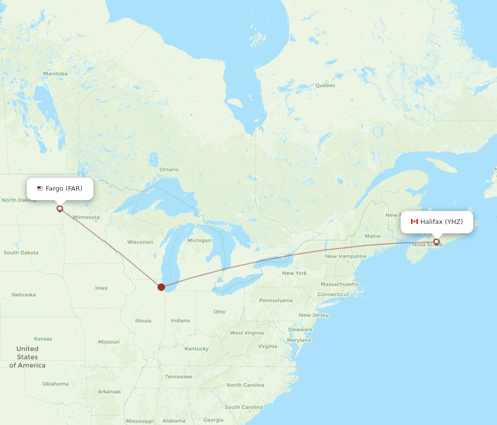 Halifax - Fargo route map and flight paths