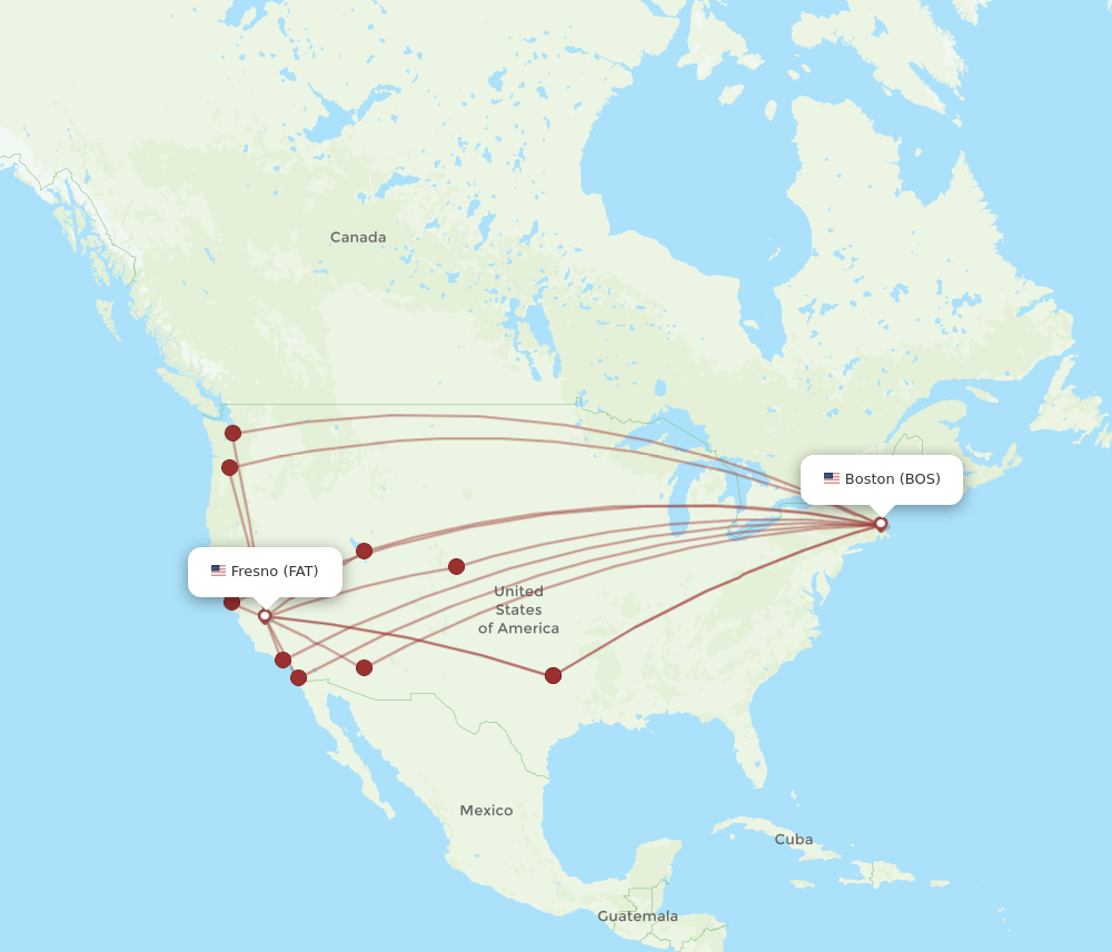 FAT to BOS flights and routes map