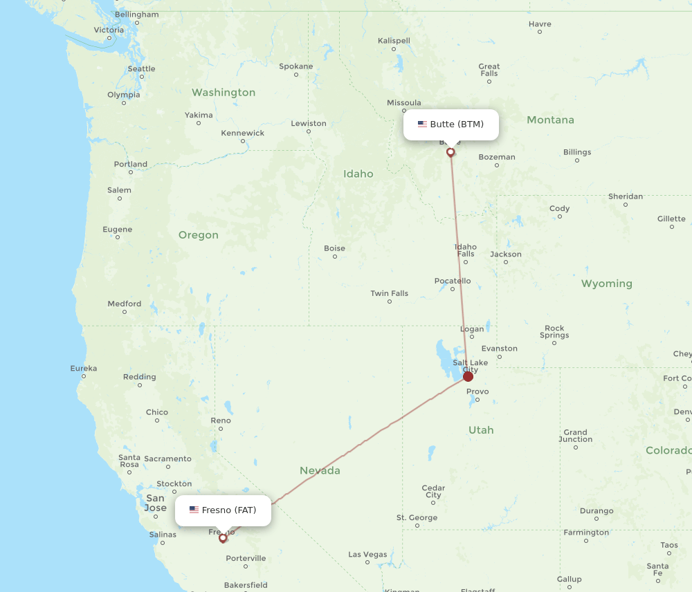 FAT to BTM flights and routes map