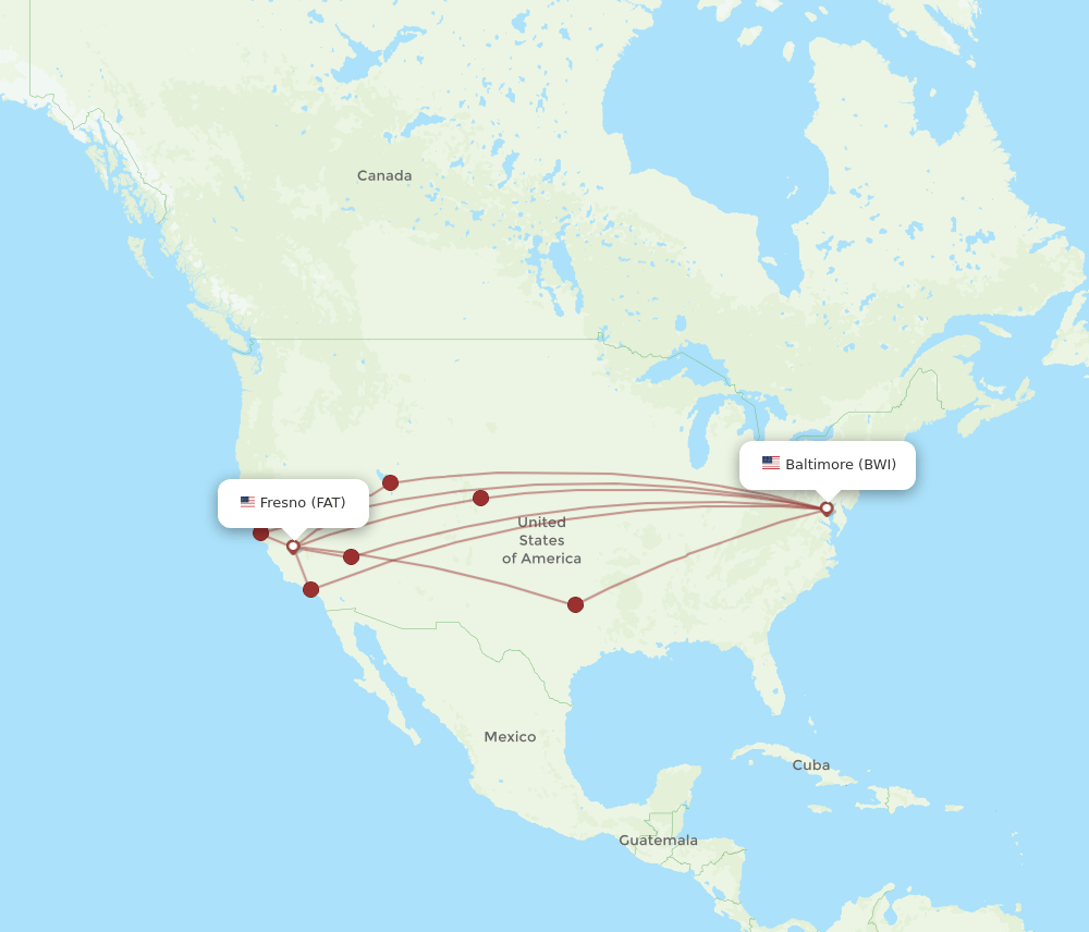 FAT to BWI flights and routes map