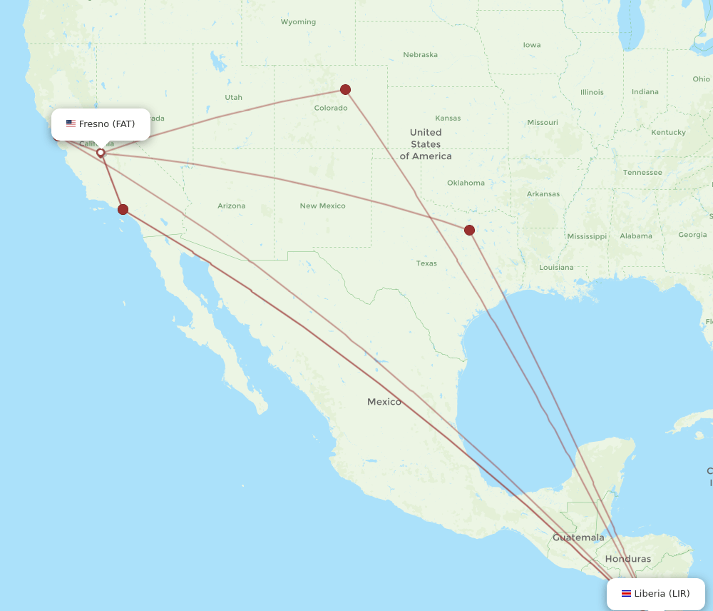 FAT to LIR flights and routes map
