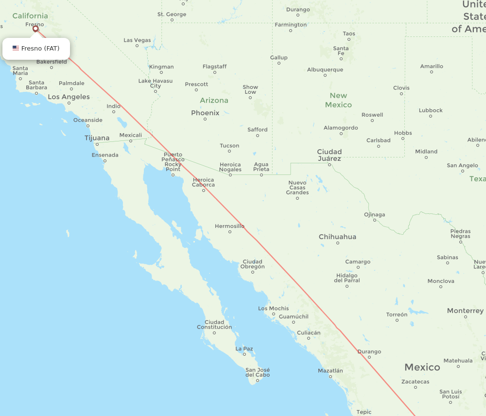 Fresno - Morelia route map and flight paths
